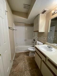 full bathroom with  shower combination, toilet, and vanity