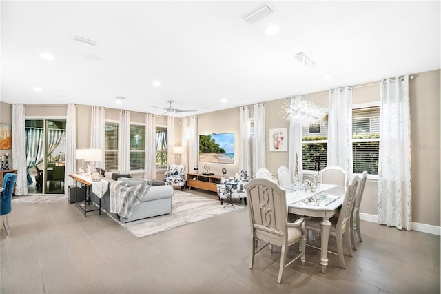 dining space with ceiling fan