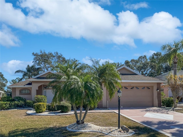 view of front facade with a garage and a front yard