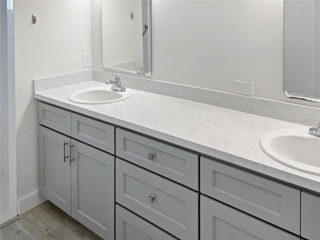 bathroom featuring vanity and wood-type flooring