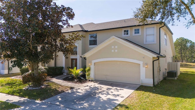 view of front of home featuring a front yard and central air condition unit