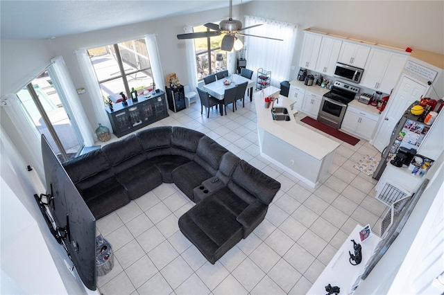 interior space featuring light tile patterned floors