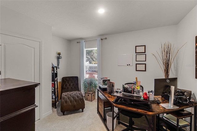 view of carpeted home office