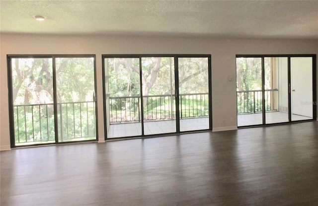 interior space featuring dark hardwood / wood-style flooring and a textured ceiling