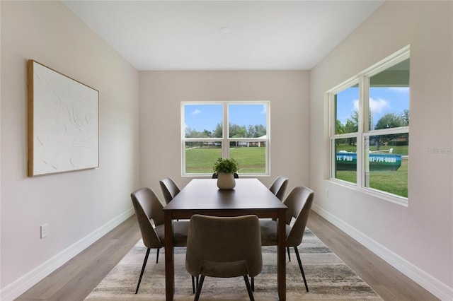 dining area with light hardwood / wood-style floors