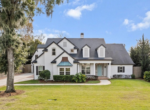 view of front of home with a front lawn