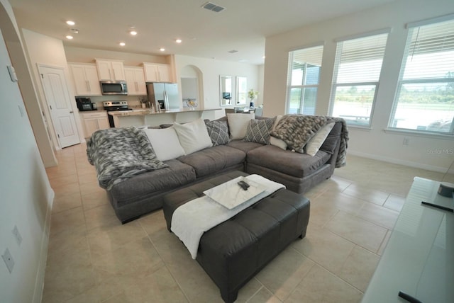 view of tiled living room