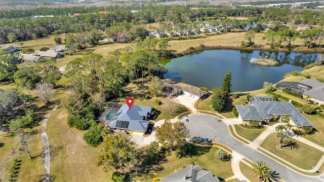 drone / aerial view featuring a water view