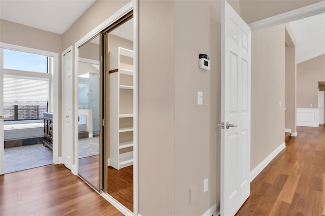 hall with wood-type flooring