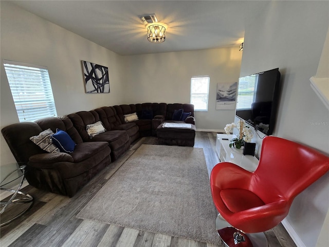 living room with wood-type flooring