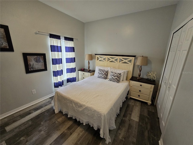 bedroom featuring dark hardwood / wood-style flooring and a closet