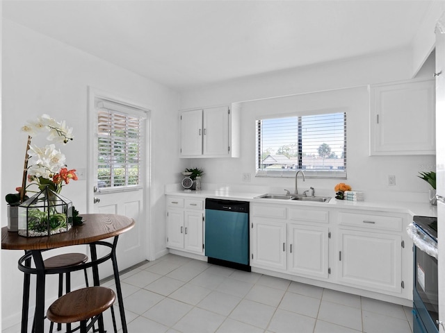 kitchen with white cabinetry, stainless steel appliances, sink, and light tile patterned floors