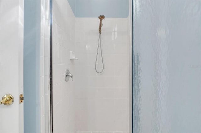 bathroom featuring a shower with shower door