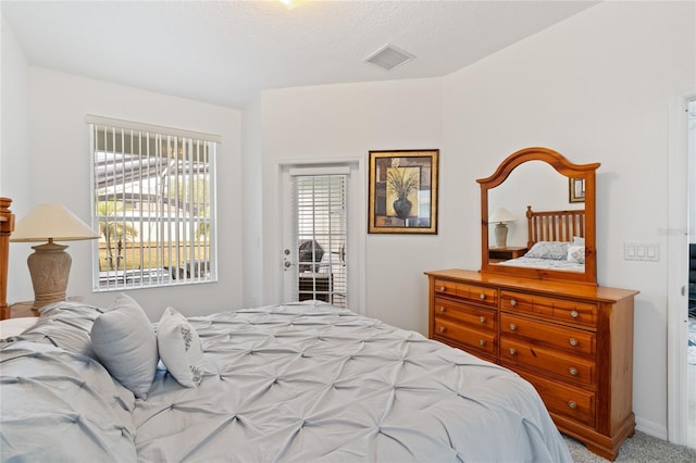 bedroom with access to exterior and carpet flooring