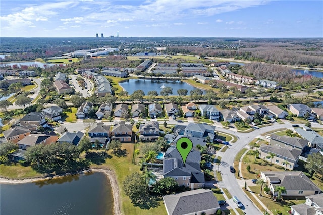 bird's eye view featuring a water view