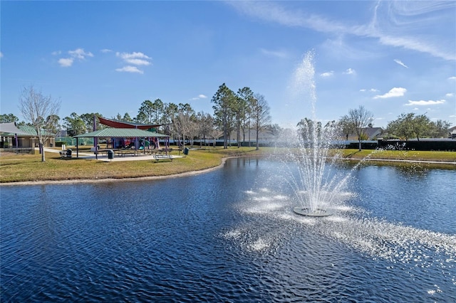 view of water feature featuring a gazebo