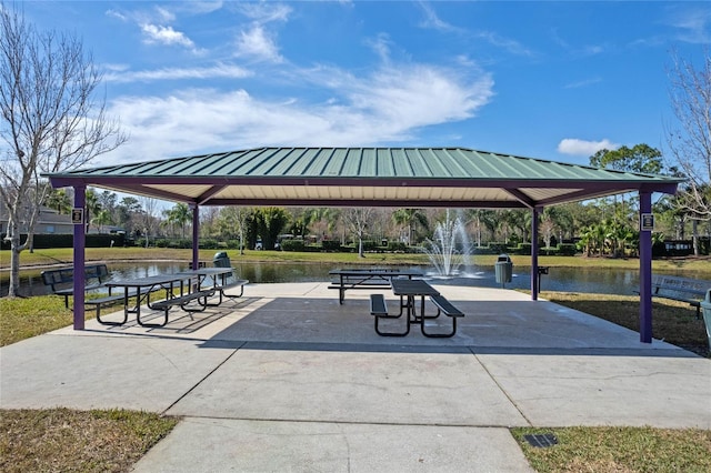 view of home's community featuring a gazebo and a water view