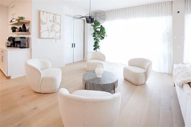 living room with light hardwood / wood-style floors