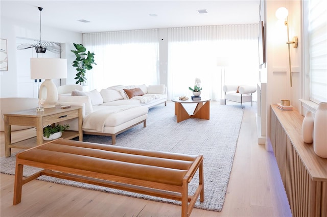 living room featuring light wood-type flooring