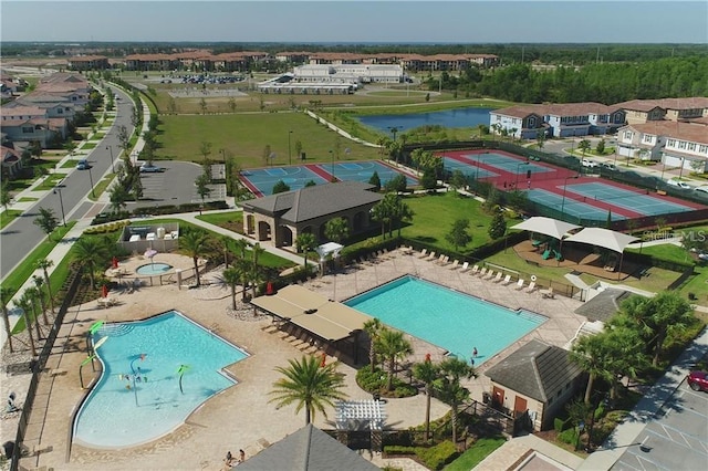 aerial view with a water view