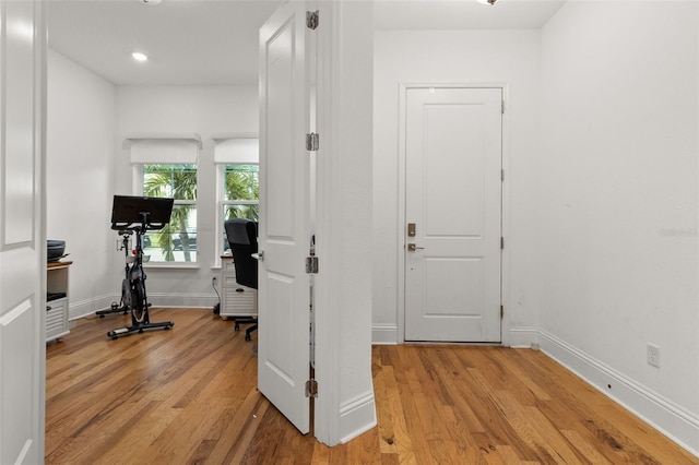 interior space with light hardwood / wood-style floors