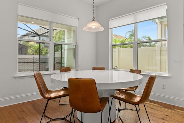 dining space with light hardwood / wood-style flooring