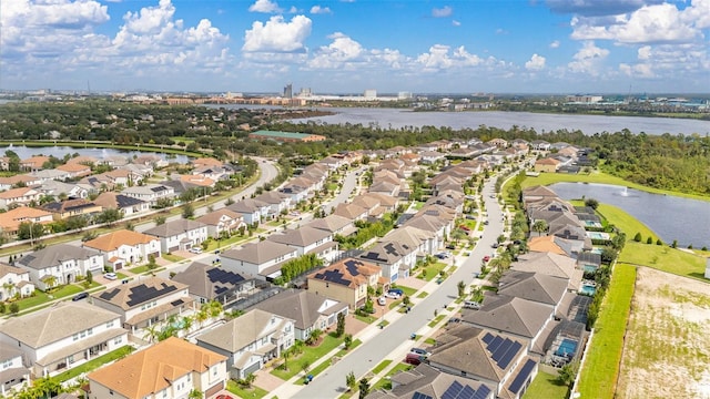 bird's eye view featuring a water view