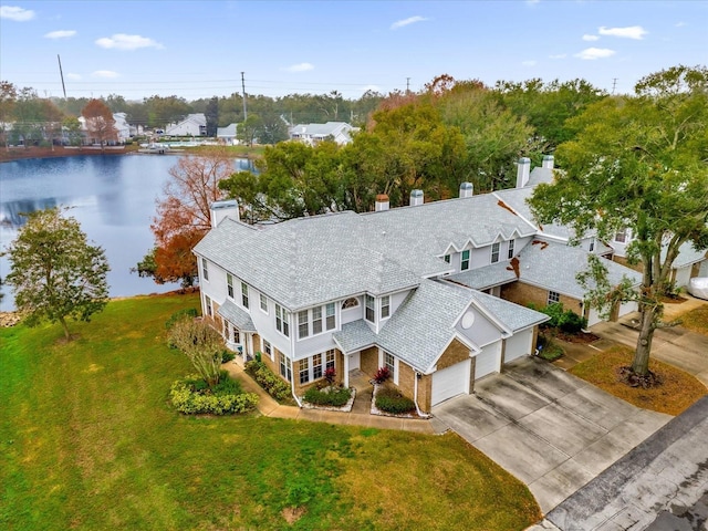 aerial view with a water view