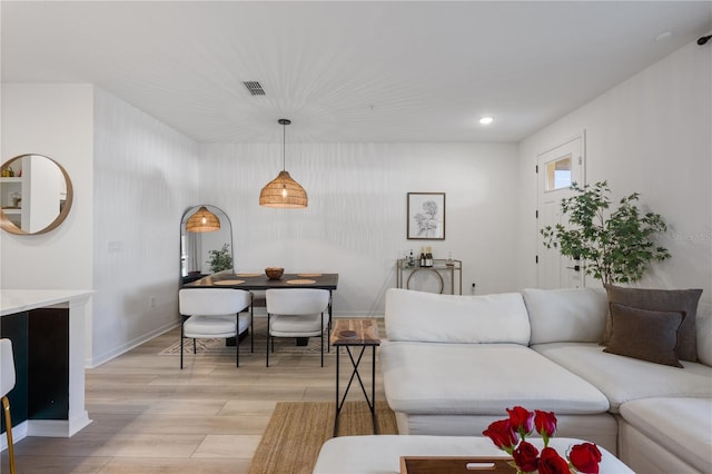 living room with light wood-type flooring