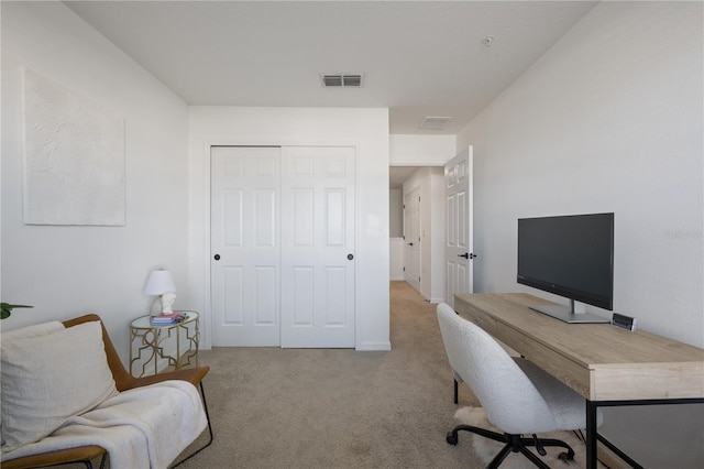 view of carpeted office space