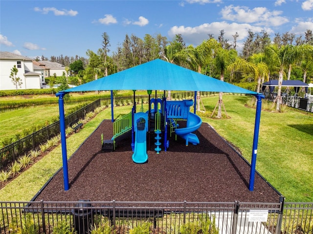 view of play area featuring a yard