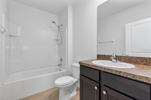 full bathroom featuring shower / tub combination, vanity, and toilet