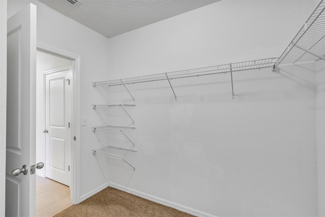 walk in closet featuring carpet flooring