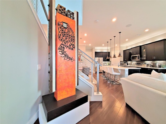 living room featuring dark hardwood / wood-style flooring