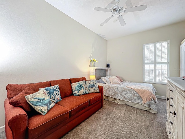 bedroom featuring carpet flooring and ceiling fan