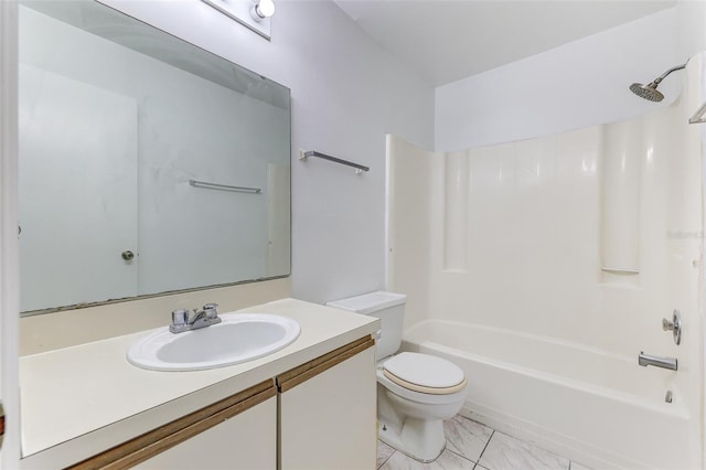 full bathroom featuring  shower combination, toilet, and vanity