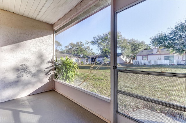 view of unfurnished sunroom