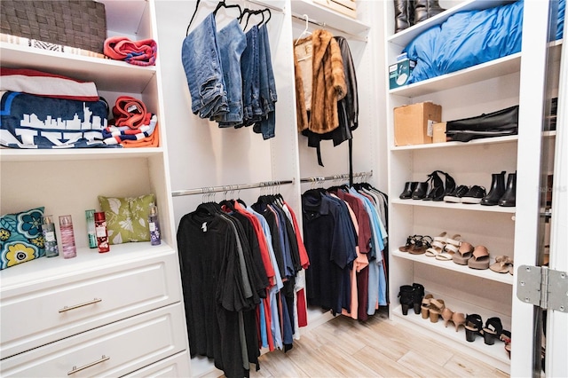 walk in closet featuring light hardwood / wood-style flooring