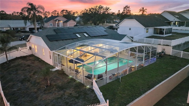 view of aerial view at dusk