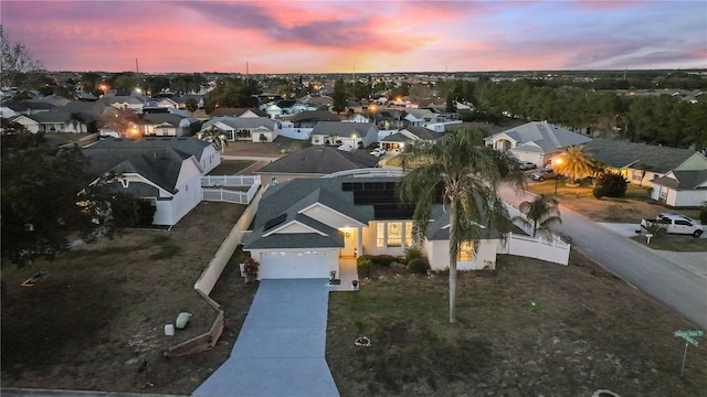 view of aerial view at dusk