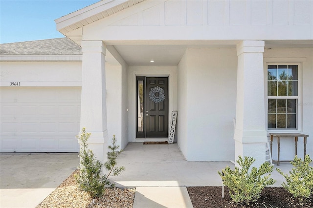 entrance to property with a garage