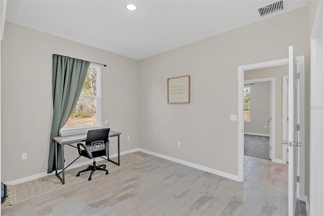 office featuring light wood-type flooring