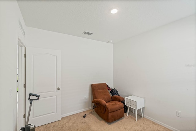 living area with light colored carpet