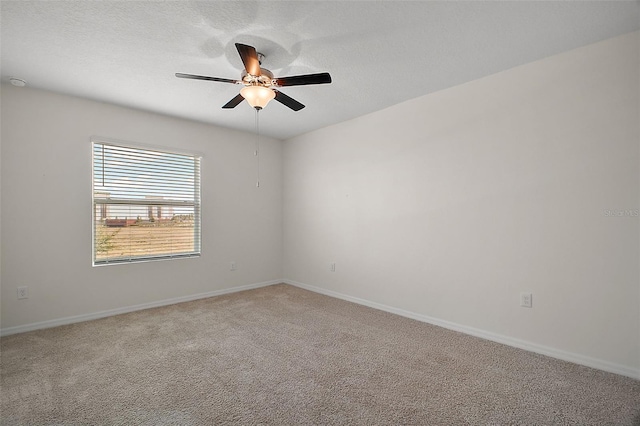 carpeted spare room featuring ceiling fan and a textured ceiling