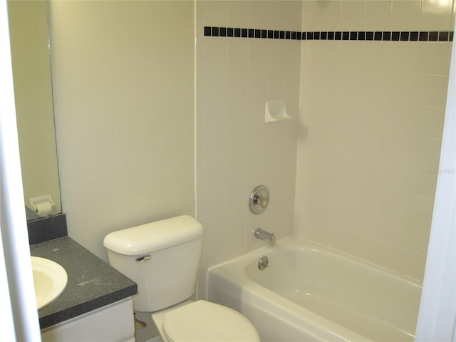 full bathroom featuring toilet, shower / tub combination, and vanity