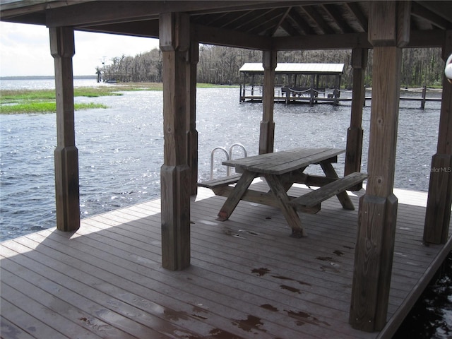 dock area with a water view