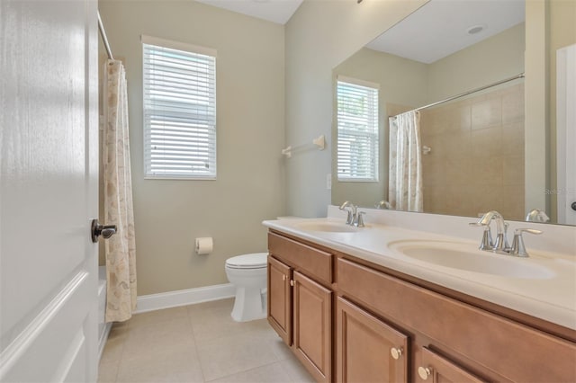 bathroom with tile patterned flooring, vanity, and toilet