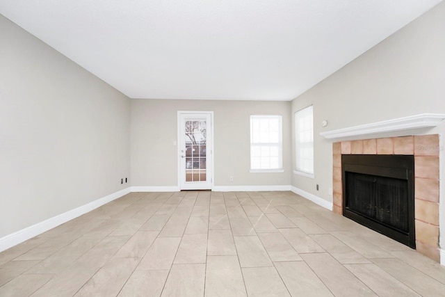 unfurnished living room with a fireplace