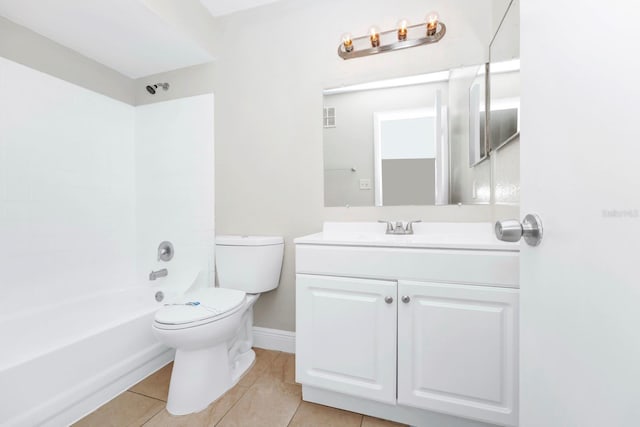 full bathroom with tile patterned flooring, shower / washtub combination, vanity, and toilet