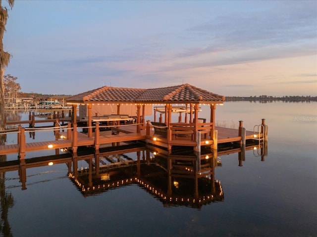 dock area featuring a water view